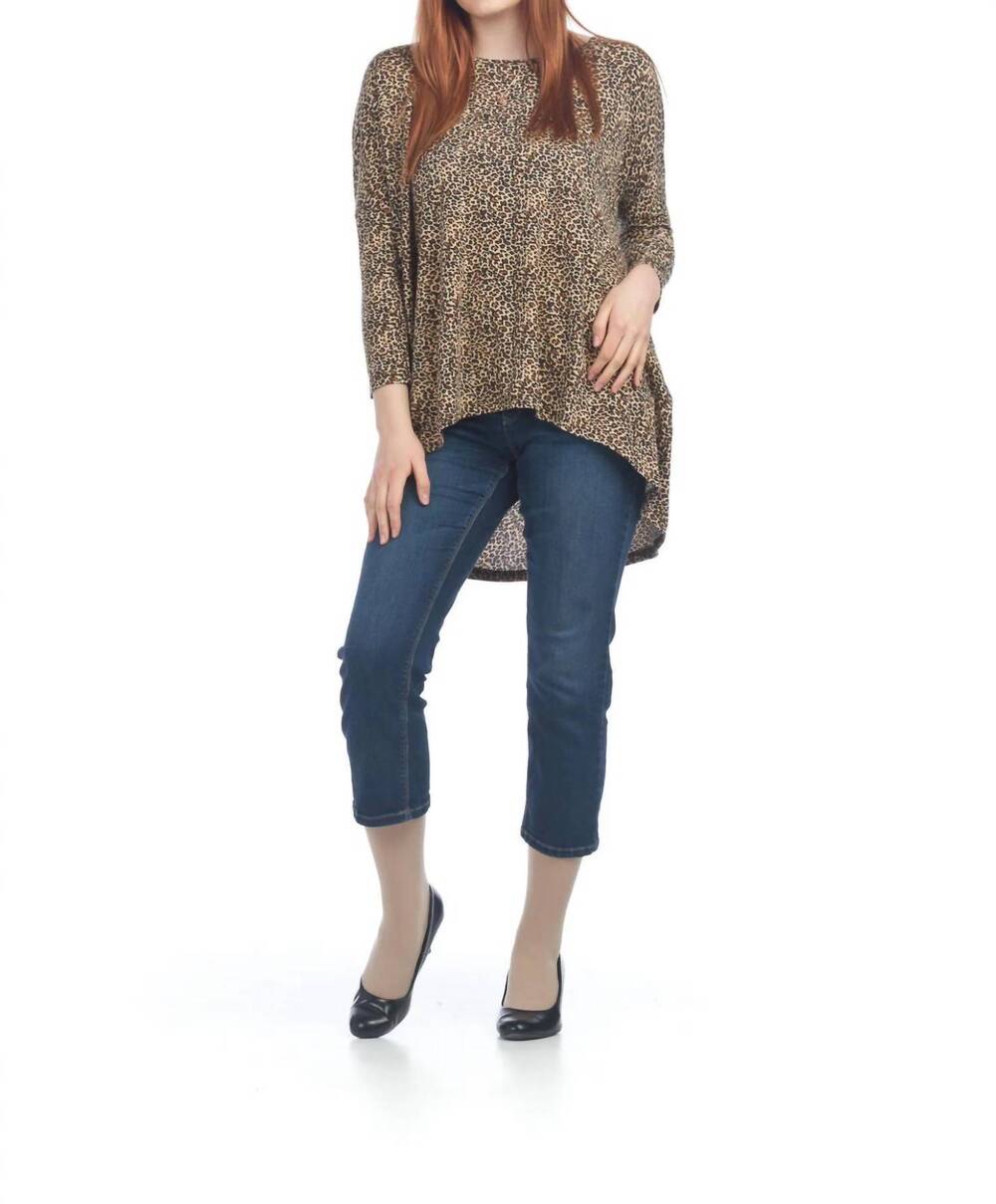 NEW PAPILLON ditsy leopard high low sweater in tan